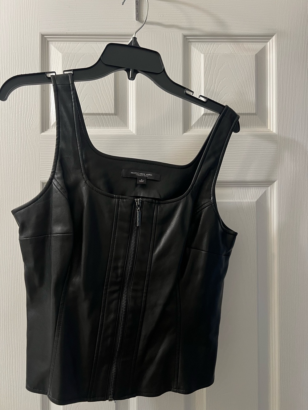 Marc New York Black Faux Leather Zip-Front Tank Top